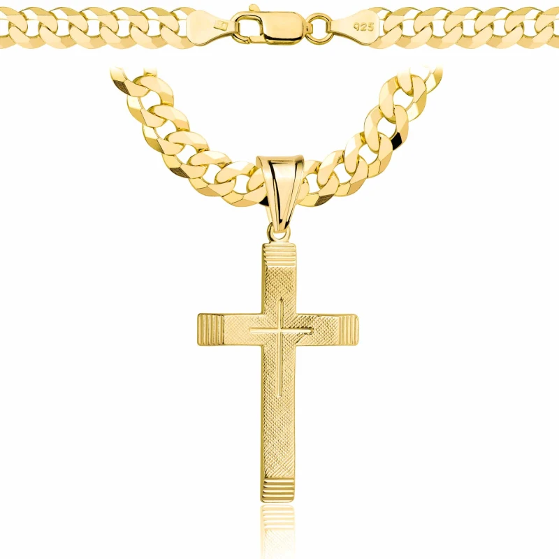 POZŁACANY SREBRNY ŁAŃCUSZEK PANCERKA Z KRZYŻYKIEM 925 585 - 6,5MM