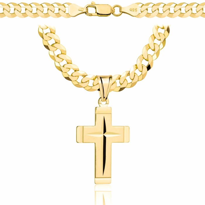 POZŁACANY SREBRNY ŁAŃCUSZEK PANCERKA Z KRZYŻYKIEM 925 585 - 6,5MM