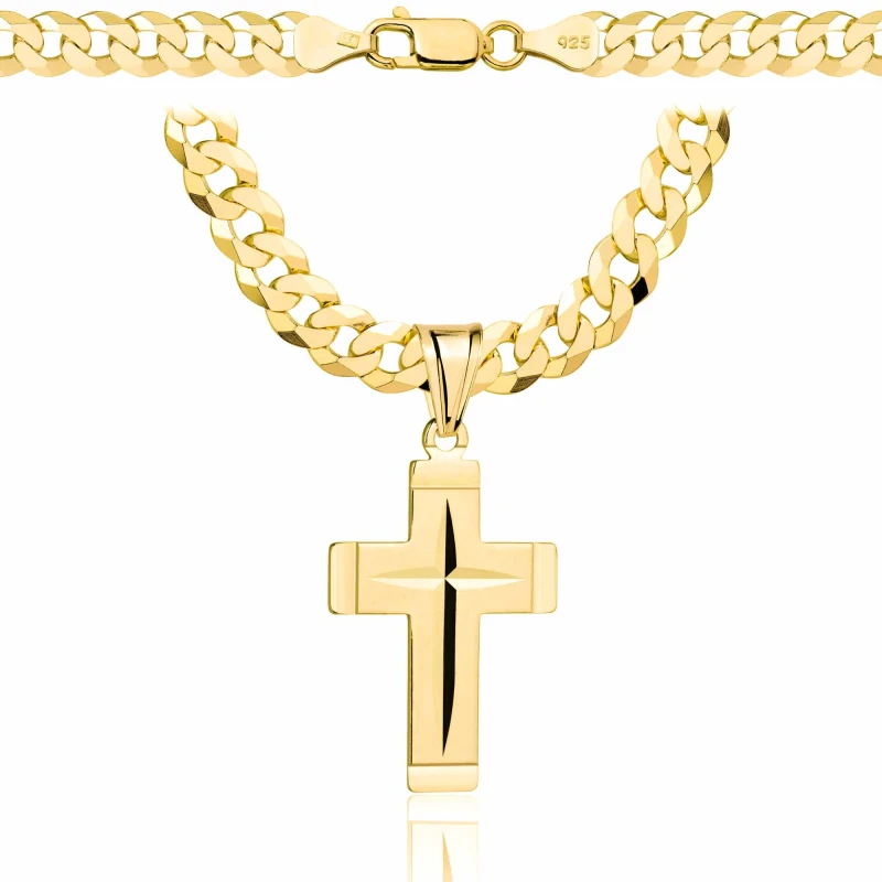 POZŁACANY SREBRNY ŁAŃCUSZEK PANCERKA Z KRZYŻYKIEM 925 585 - 6,5MM