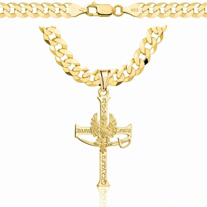 POZŁACANY SREBRNY ŁAŃCUSZEK PANCERKA Z KRZYŻYKIEM 925 585 - 6,5MM