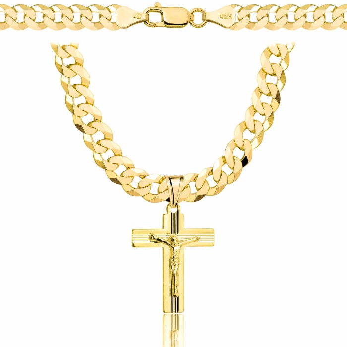 POZŁACANY SREBRNY ŁAŃCUSZEK PANCERKA Z KRZYŻYKIEM 925 585 - 6,5MM