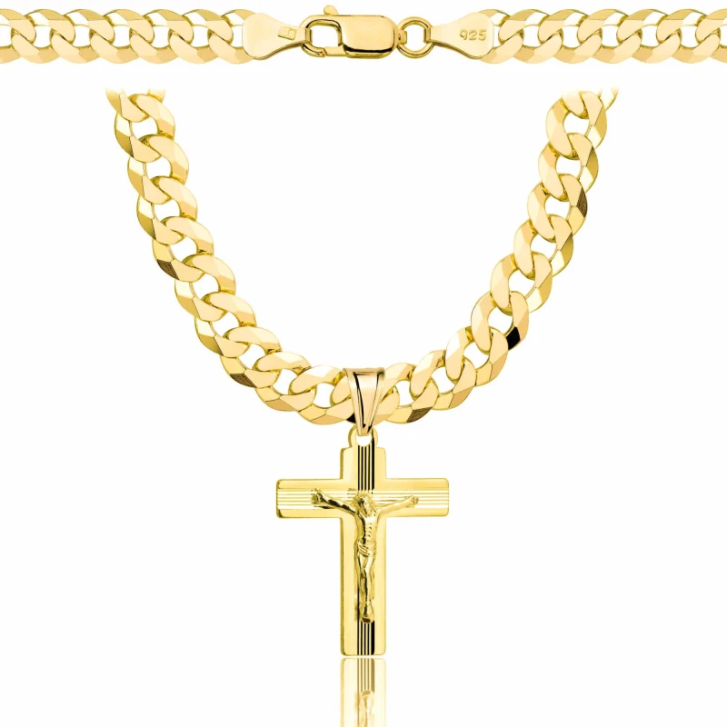 POZŁACANY SREBRNY ŁAŃCUSZEK PANCERKA Z KRZYŻYKIEM 925 585 - 6,5MM