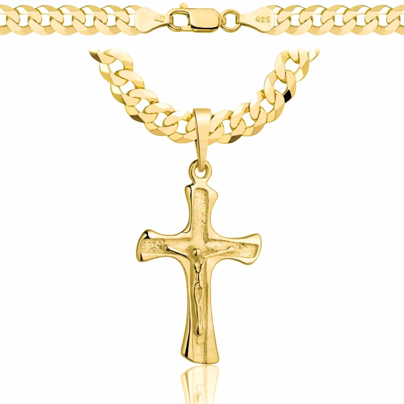 POZŁACANY SREBRNY ŁAŃCUSZEK PANCERKA Z KRZYŻYKIEM 925 585 - 6,5MM