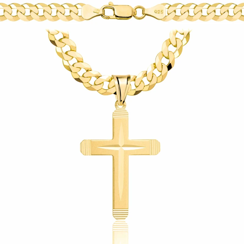 POZŁACANY SREBRNY ŁAŃCUSZEK PANCERKA Z KRZYŻYKIEM 925 585 - 6,5MM
