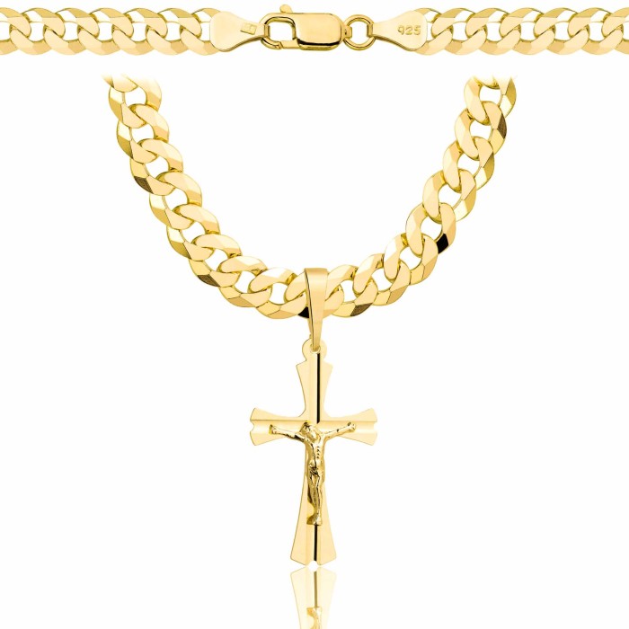 POZŁACANY SREBRNY ŁAŃCUSZEK PANCERKA Z KRZYŻYKIEM 925 585 - 6,5MM