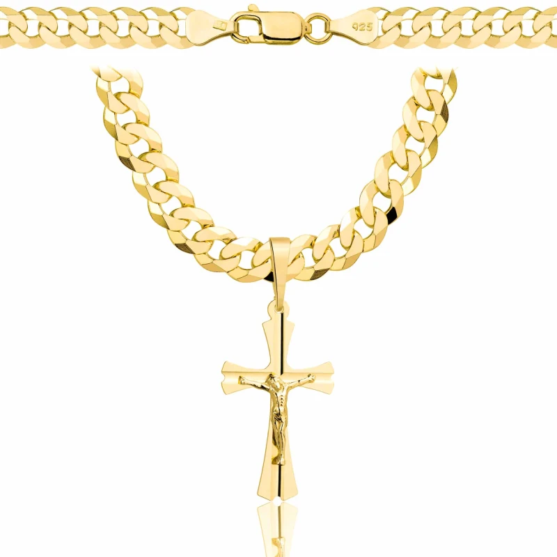 POZŁACANY SREBRNY ŁAŃCUSZEK PANCERKA Z KRZYŻYKIEM 925 585 - 6,5MM