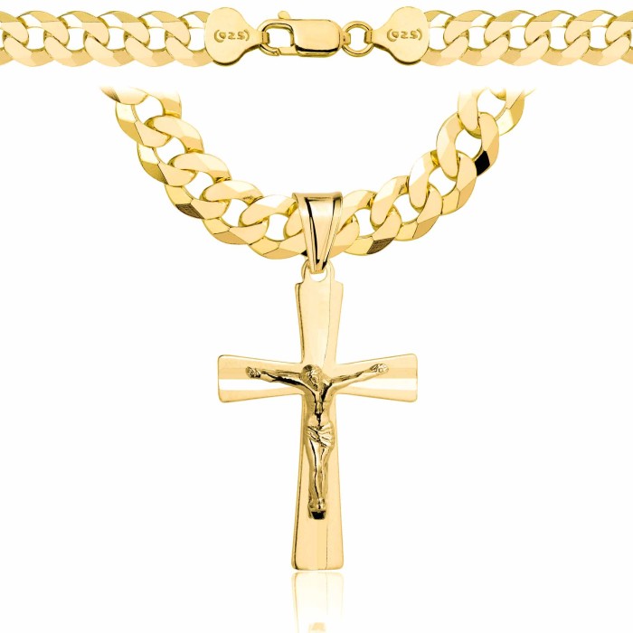 POZŁACANY SREBRNY ŁAŃCUSZEK PANCERKA Z KRZYŻYKIEM 925 585 - 7,5MM