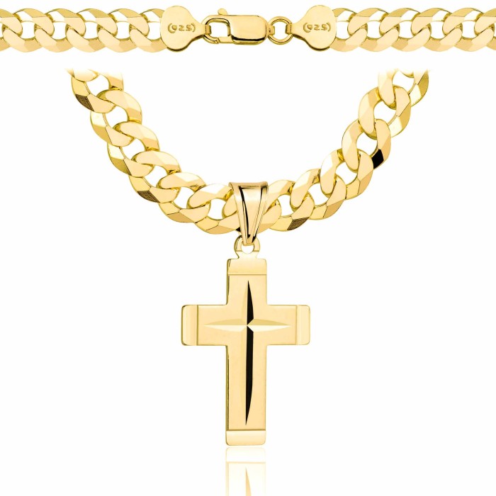 POZŁACANY SREBRNY ŁAŃCUSZEK PANCERKA Z KRZYŻYKIEM 925 585 - 7,5MM