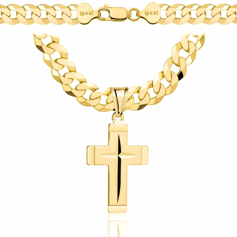 POZŁACANY SREBRNY ŁAŃCUSZEK PANCERKA Z KRZYŻYKIEM 925 585 - 7,5MM