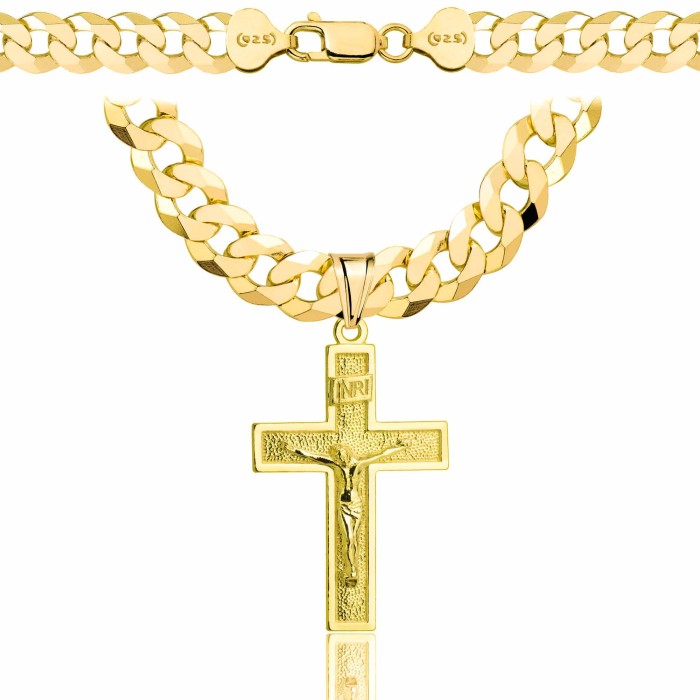 POZŁACANY SREBRNY ŁAŃCUSZEK PANCERKA Z KRZYŻYKIEM 925 585 - 7,5MM