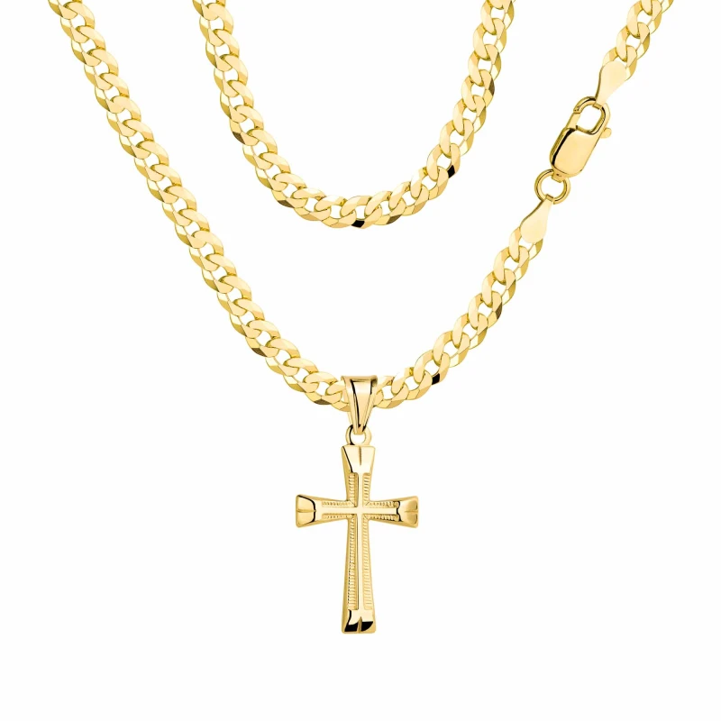 POZŁACANY SREBRNY ŁAŃCUSZEK PANCERKA Z KRZYŻYKIEM 925 585 - 3,8MM