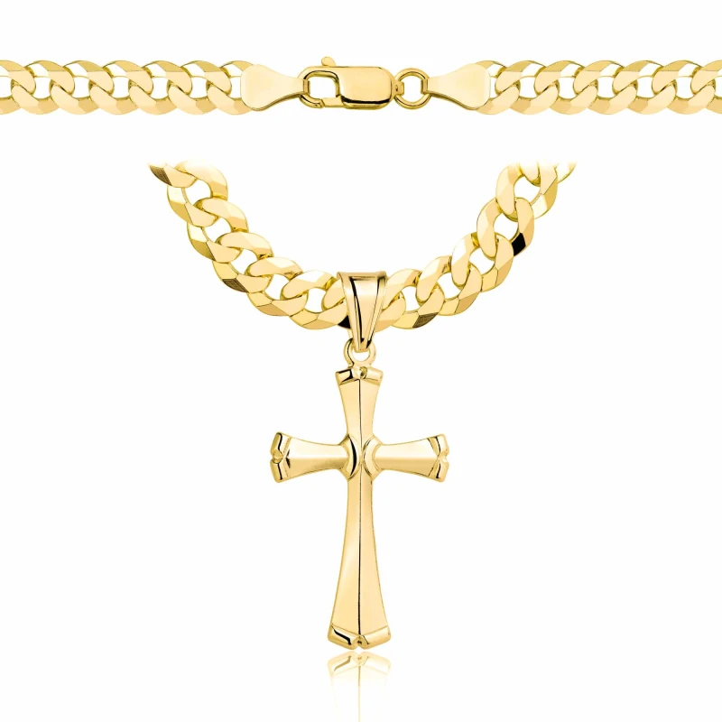 POZŁACANY SREBRNY ŁAŃCUSZEK PANCERKA Z KRZYŻYKIEM 925 585 - 6,5MM