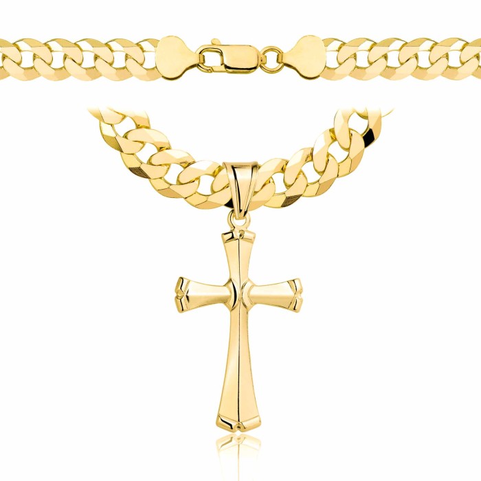POZŁACANY SREBRNY ŁAŃCUSZEK PANCERKA Z KRZYŻYKIEM 925 585 - 7,5MM