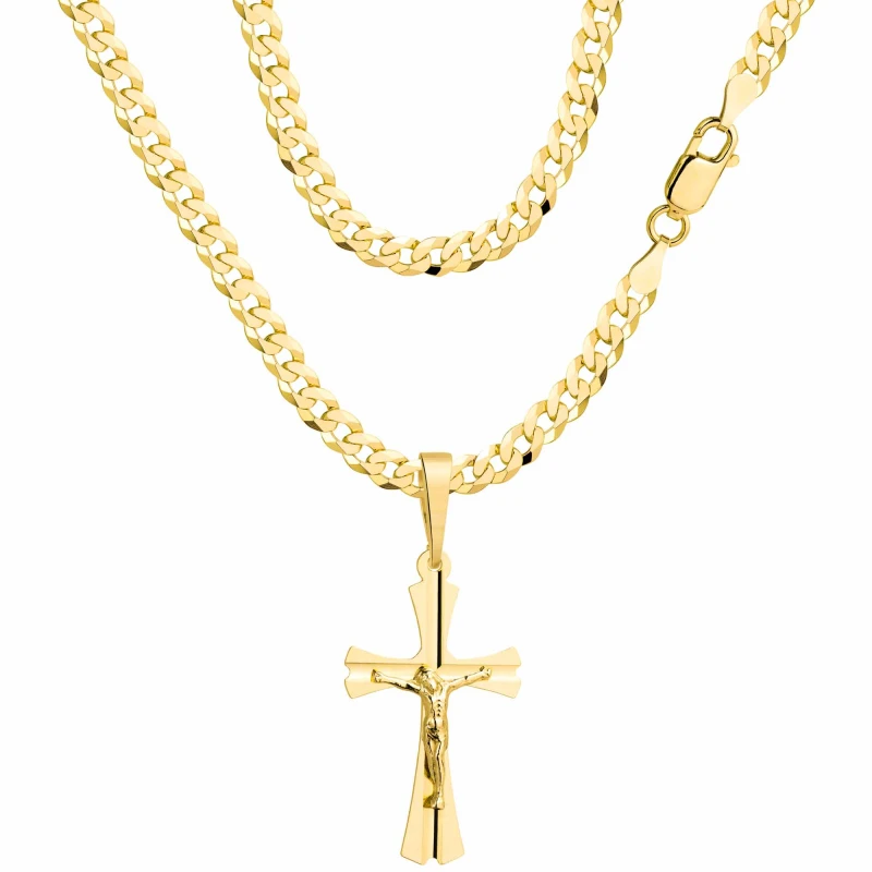 POZŁACANY SREBRNY ŁAŃCUSZEK PANCERKA Z KRZYŻYKIEM 925 585 - 3,8MM