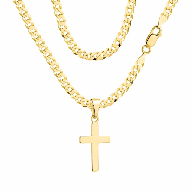 POZŁACANY SREBRNY ŁAŃCUSZEK PANCERKA Z KRZYŻYKIEM 925 585 - 3,8MM