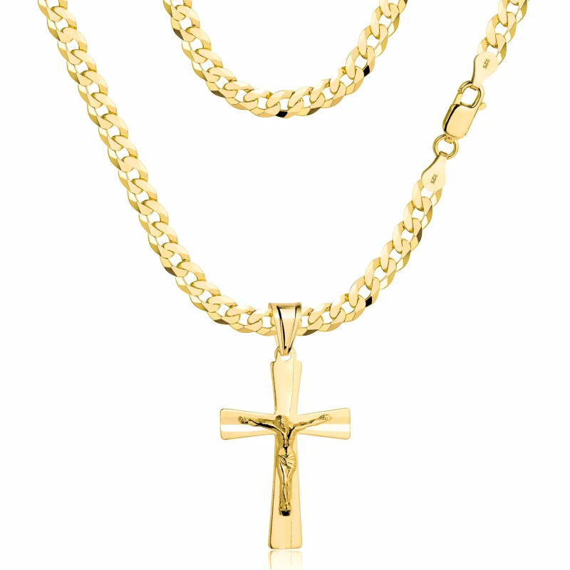 POZŁACANY SREBRNY ŁAŃCUSZEK PANCERKA Z KRZYŻYKIEM 925 585 - 3,8MM