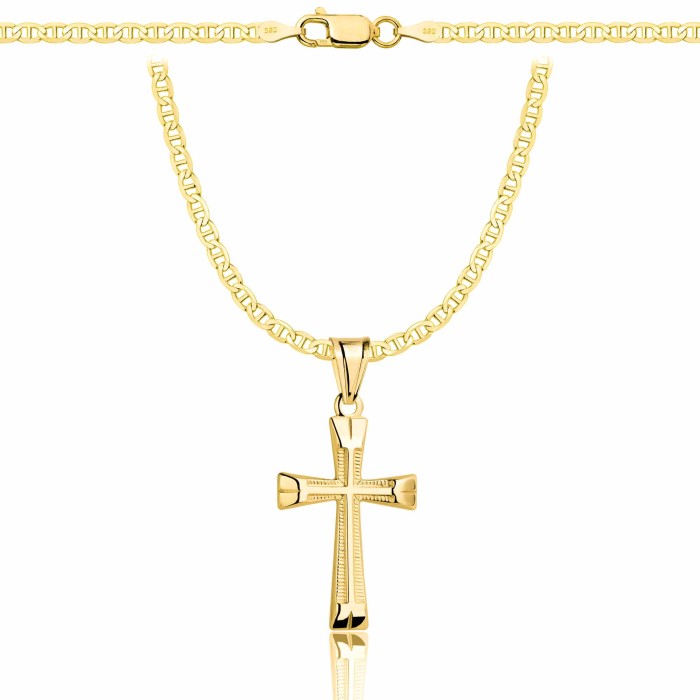 POZŁACANY SREBRNY ŁAŃCUSZEK GUCCI Z KRZYŻYKIEM 925 585 - 2,6MM
