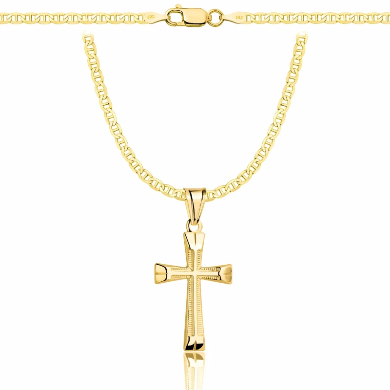 POZŁACANY SREBRNY ŁAŃCUSZEK GUCCI Z KRZYŻYKIEM 925 585 - 2,6MM