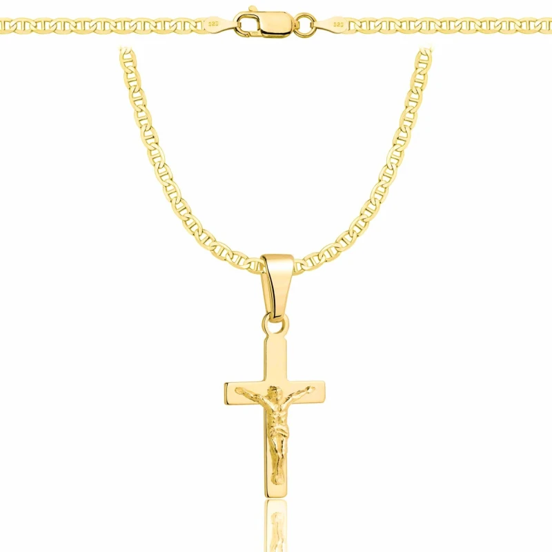 POZŁACANY SREBRNY ŁAŃCUSZEK GUCCI Z KRZYŻYKIEM 925 585 - 2,6MM