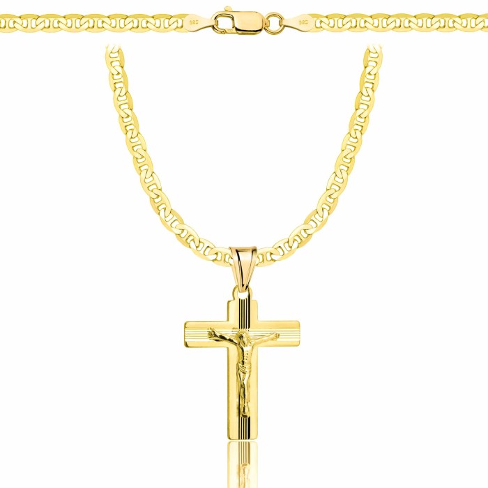 POZŁACANY SREBRNY ŁAŃCUSZEK GUCCI Z KRZYŻYKIEM 925 585 - 3,5MM
