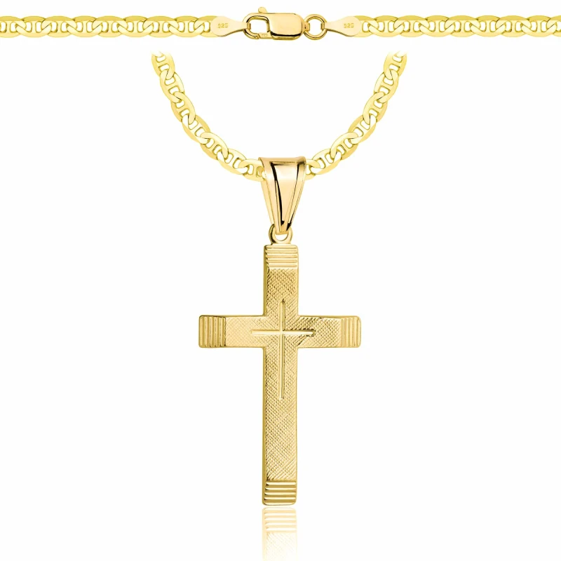 POZŁACANY SREBRNY ŁAŃCUSZEK GUCCI Z KRZYŻYKIEM 925 585 - 3,5MM