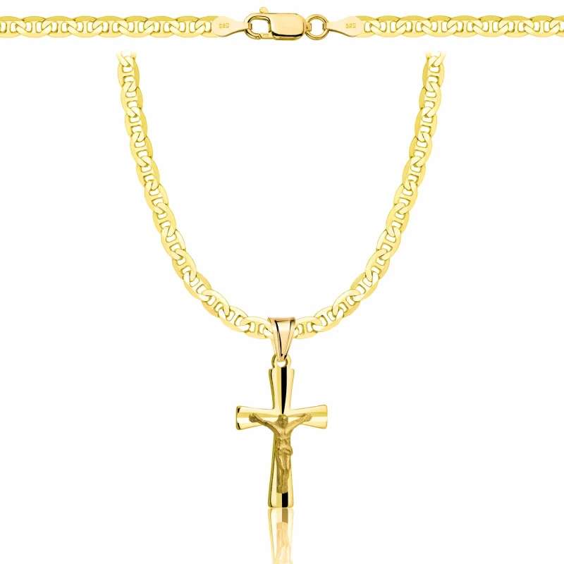 POZŁACANY SREBRNY ŁAŃCUSZEK GUCCI Z KRZYŻYKIEM 925 585 - 3,5MM
