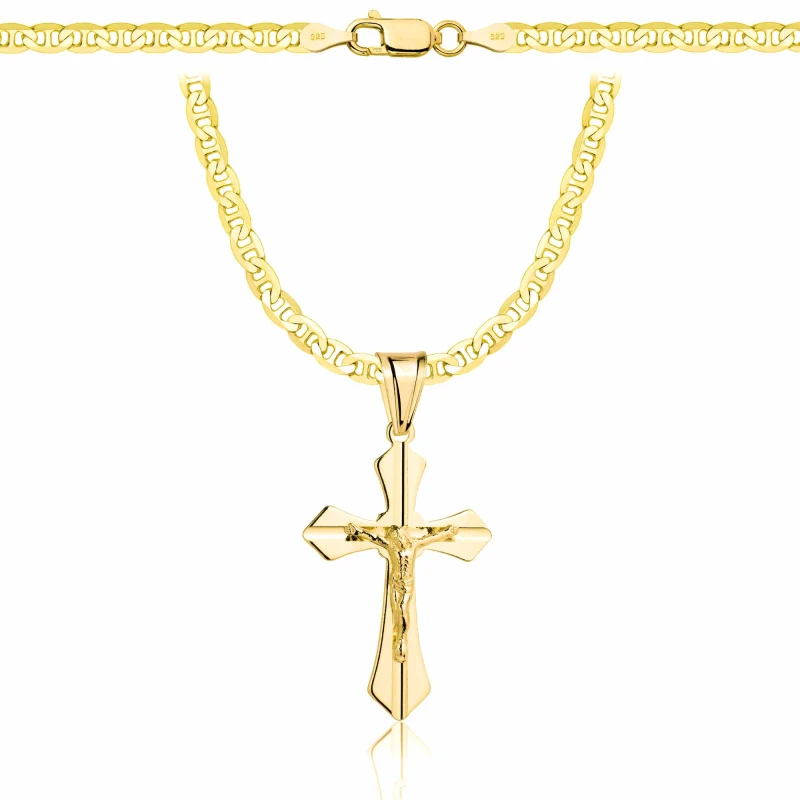 POZŁACANY SREBRNY ŁAŃCUSZEK GUCCI Z KRZYŻYKIEM 925 585 - 3,5MM