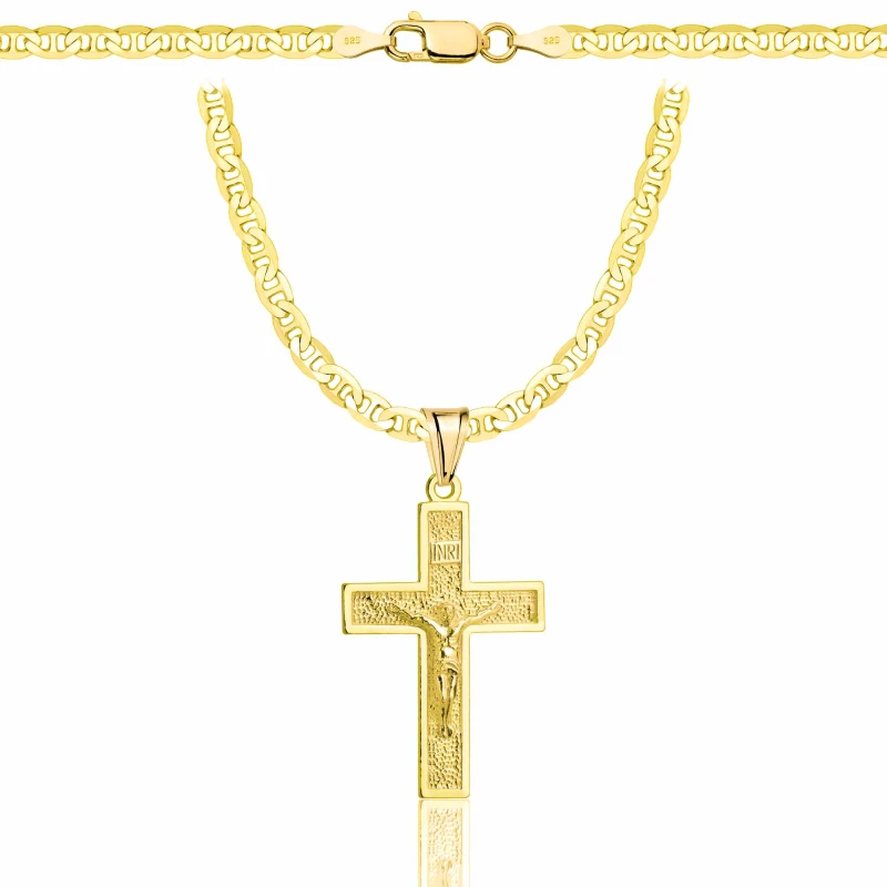 POZŁACANY SREBRNY ŁAŃCUSZEK GUCCI Z KRZYŻYKIEM 925 585 - 3,5MM