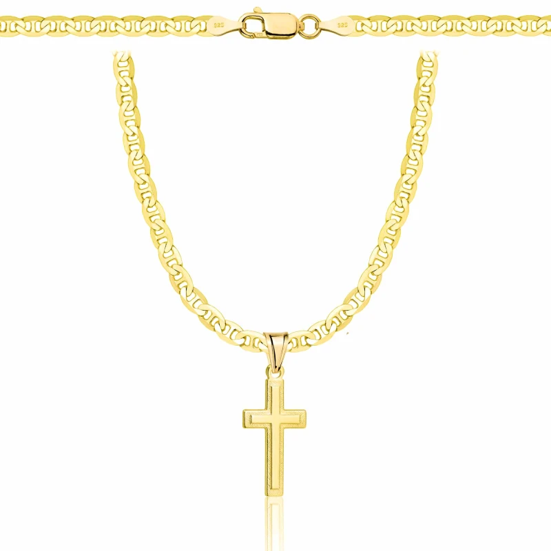 POZŁACANY SREBRNY ŁAŃCUSZEK GUCCI Z KRZYŻYKIEM 925 585 - 3,5MM