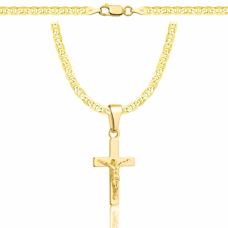 POZŁACANY SREBRNY ŁAŃCUSZEK GUCCI Z KRZYŻYKIEM 925 585 - 3,5MM