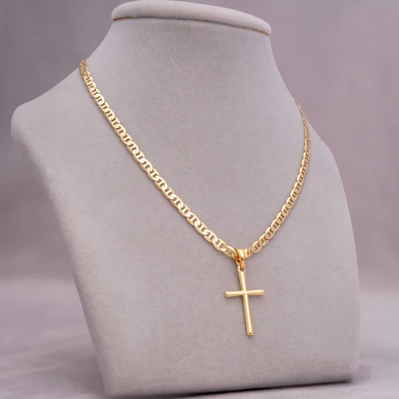 POZŁACANY SREBRNY ŁAŃCUSZEK GUCCI Z KRZYŻYKIEM 925 585 - 3,5MM