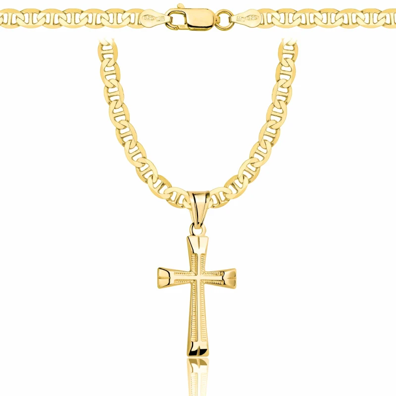 POZŁACANY SREBRNY ŁAŃCUSZEK GUCCI Z KRZYŻYKIEM 925 585 - 4,5MM
