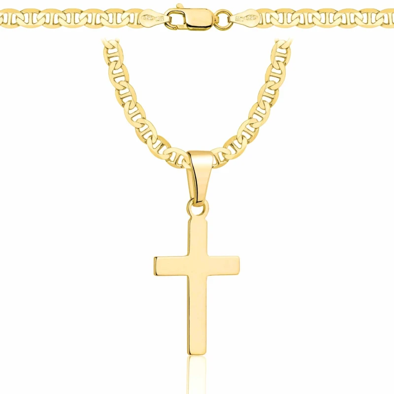 POZŁACANY SREBRNY ŁAŃCUSZEK GUCCI Z KRZYŻYKIEM 925 585 - 4,5MM