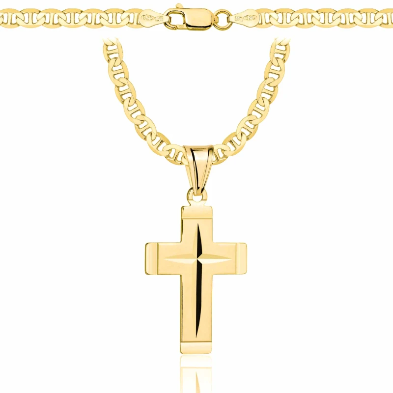 POZŁACANY SREBRNY ŁAŃCUSZEK GUCCI Z KRZYŻYKIEM 925 585 - 4,5MM