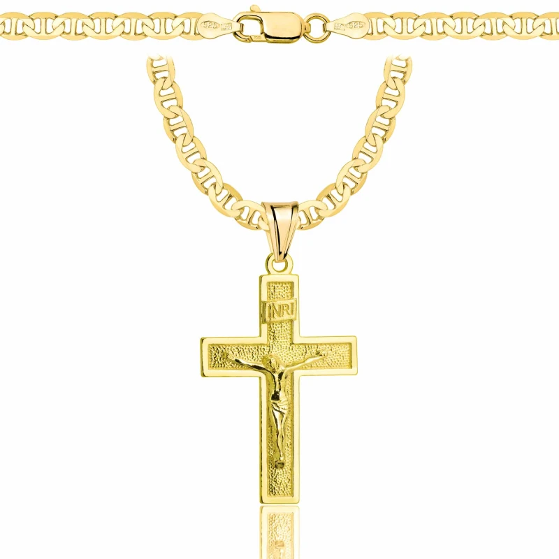 POZŁACANY SREBRNY ŁAŃCUSZEK GUCCI Z KRZYŻYKIEM 925 585 - 4,5MM