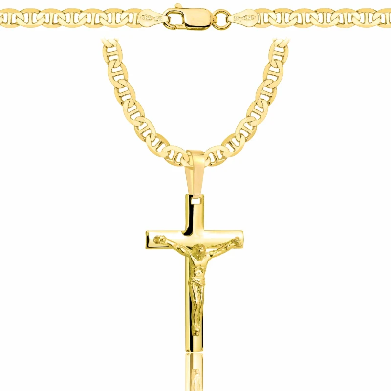 POZŁACANY SREBRNY ŁAŃCUSZEK GUCCI Z KRZYŻYKIEM 925 585 - 4,5MM