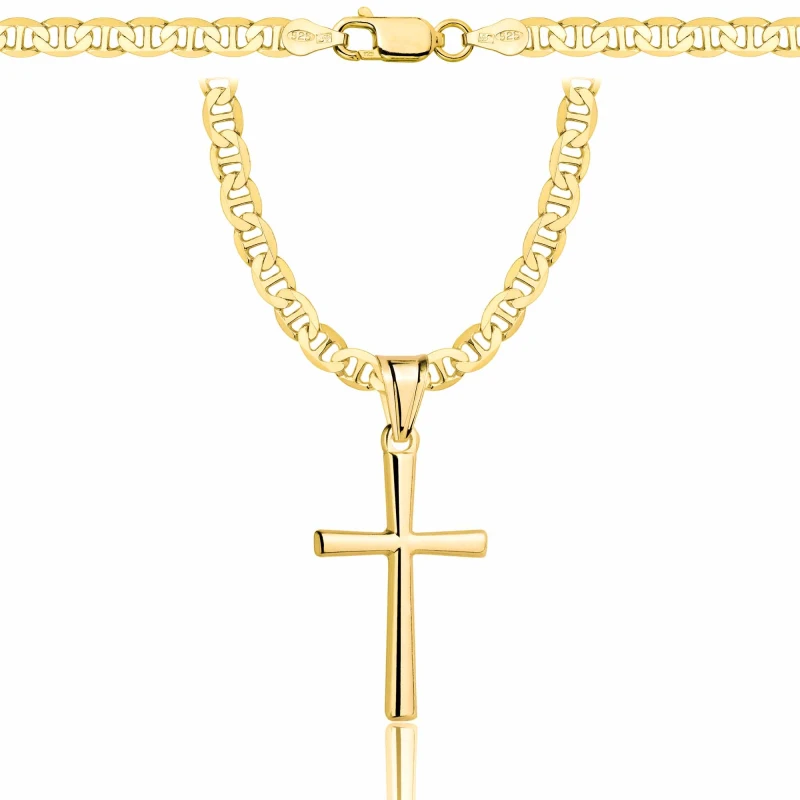 POZŁACANY SREBRNY ŁAŃCUSZEK GUCCI Z KRZYŻYKIEM 925 585 - 4,5MM