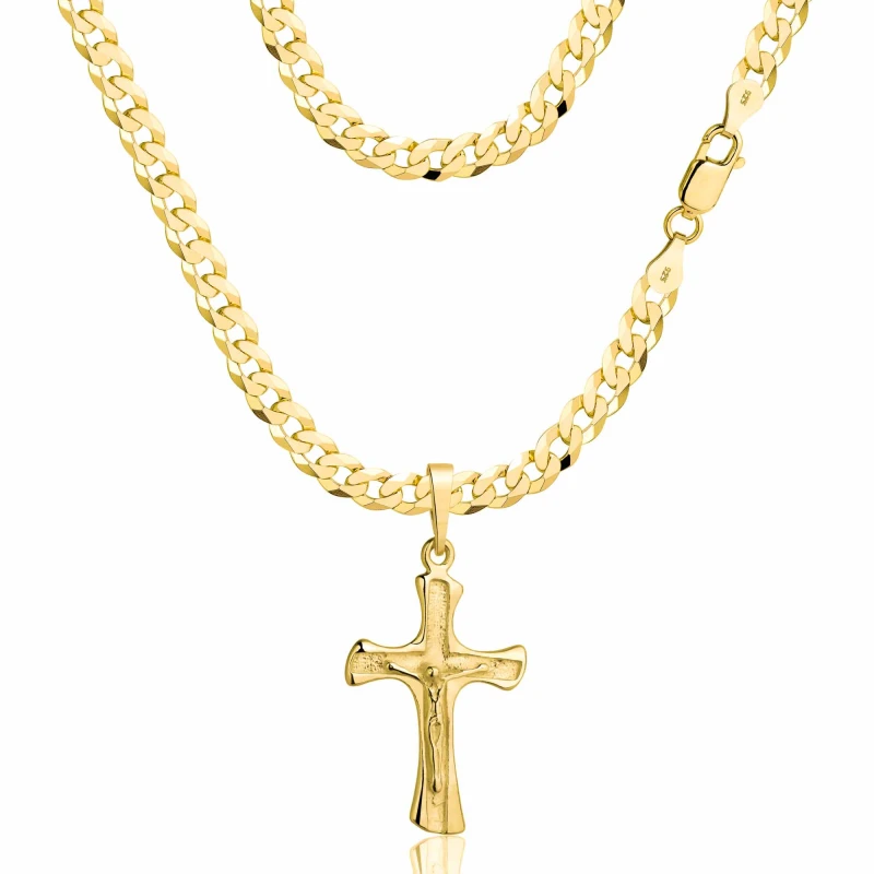 POZŁACANY SREBRNY ŁAŃCUSZEK PANCERKA Z KRZYŻYKIEM 925 585 - 3,8MM