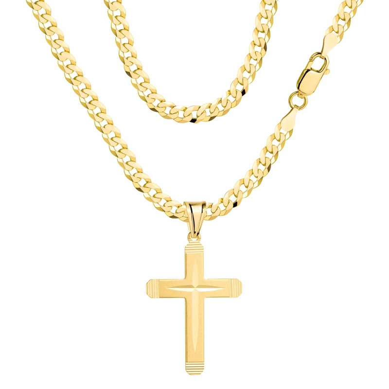 POZŁACANY SREBRNY ŁAŃCUSZEK PANCERKA Z KRZYŻYKIEM 925 585 - 3,8MM