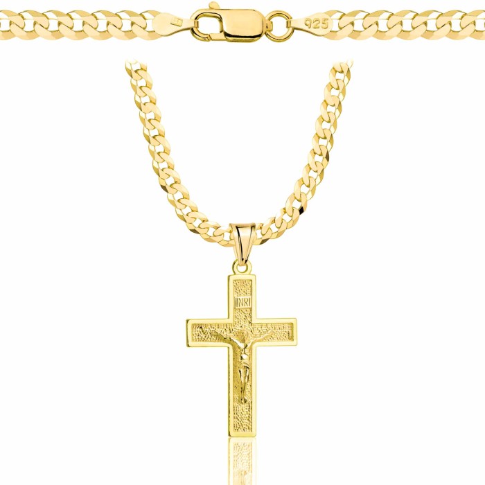 POZŁACANY SREBRNY ŁAŃCUSZEK PANCERKA Z KRZYŻYKIEM 925 585 - 3,8MM