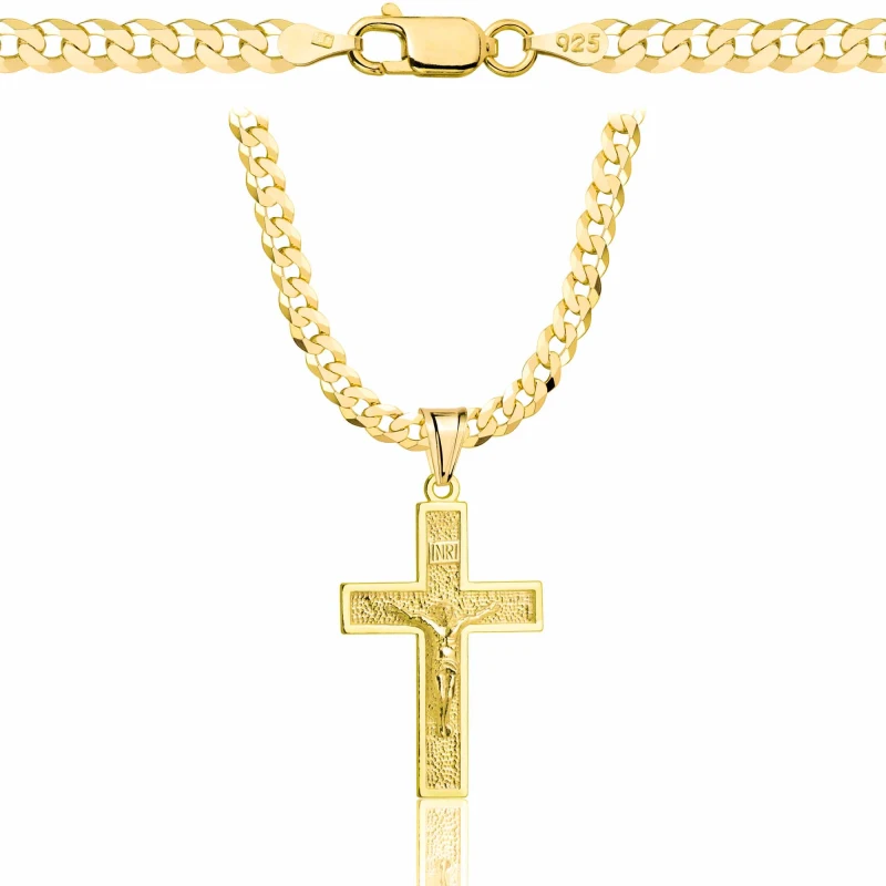 POZŁACANY SREBRNY ŁAŃCUSZEK PANCERKA Z KRZYŻYKIEM 925 585 - 3,8MM