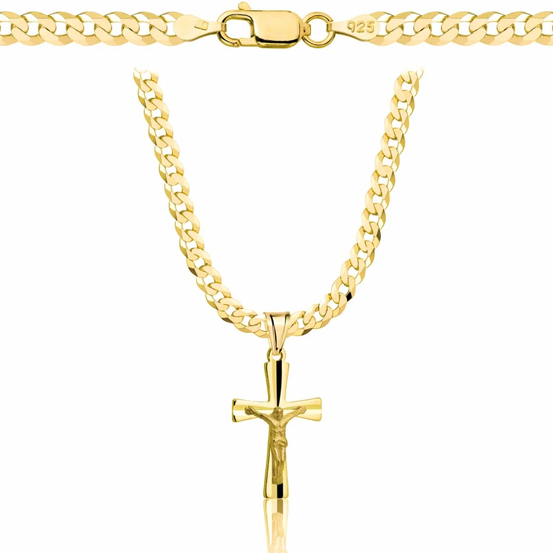 POZŁACANY SREBRNY ŁAŃCUSZEK PANCERKA Z KRZYŻYKIEM 925 585 - 3,8MM