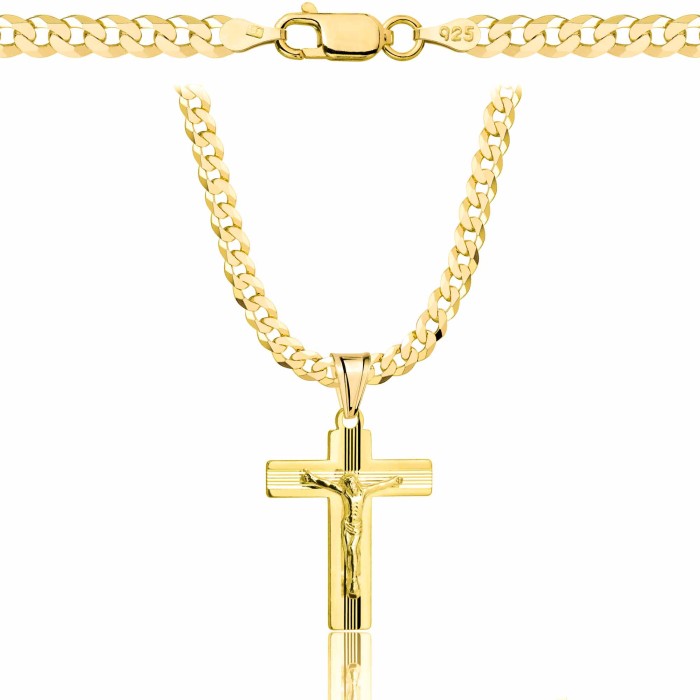 POZŁACANY SREBRNY ŁAŃCUSZEK PANCERKA Z KRZYŻYKIEM 925 585 - 3,8MM