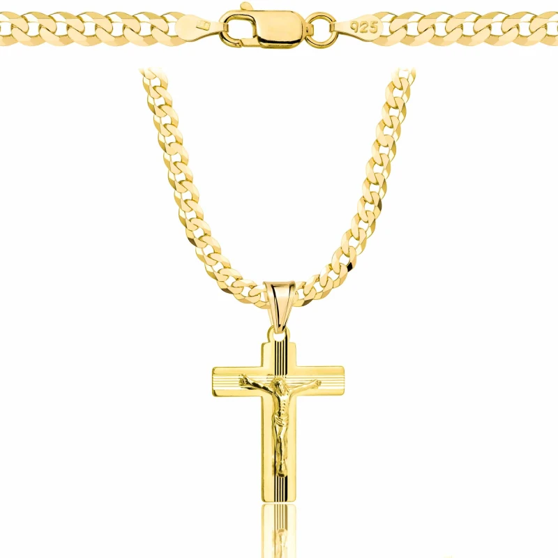 POZŁACANY SREBRNY ŁAŃCUSZEK PANCERKA Z KRZYŻYKIEM 925 585 - 3,8MM