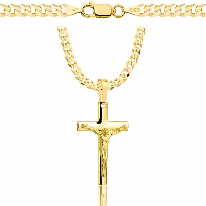 POZŁACANY SREBRNY ŁAŃCUSZEK PANCERKA Z KRZYŻYKIEM 925 585 - 3,8MM