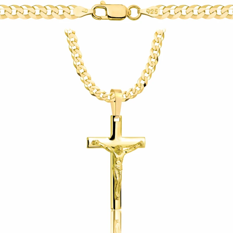 POZŁACANY SREBRNY ŁAŃCUSZEK PANCERKA Z KRZYŻYKIEM 925 585 - 3,8MM