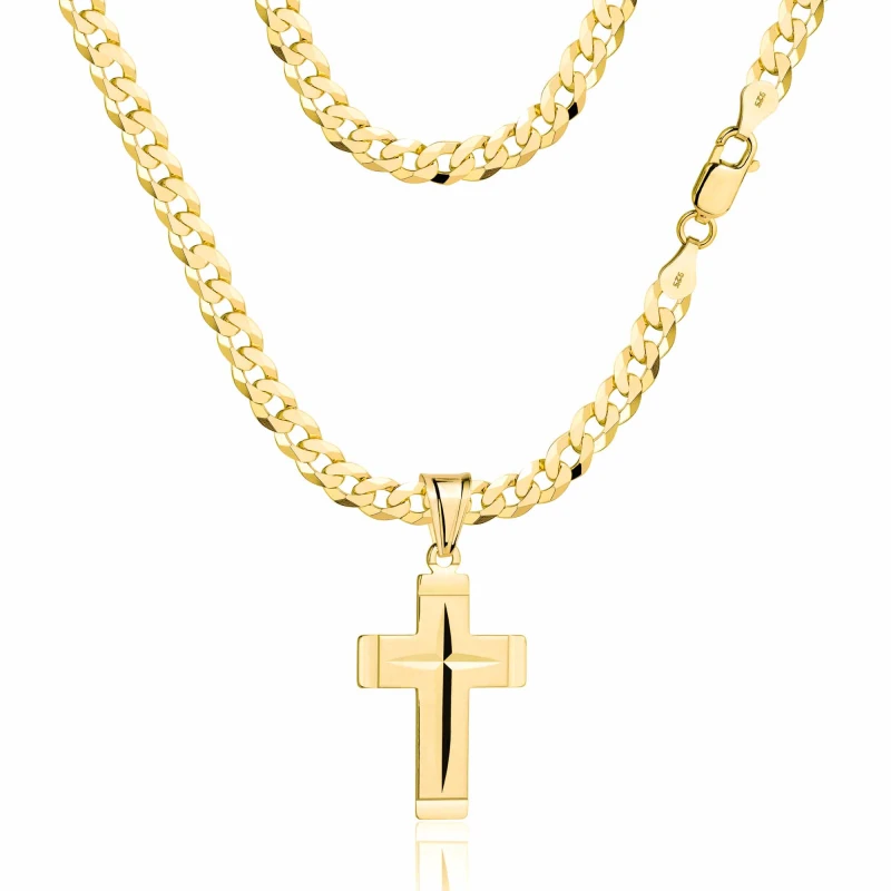 POZŁACANY SREBRNY ŁAŃCUSZEK PANCERKA Z KRZYŻYKIEM 925 585 - 3,8MM