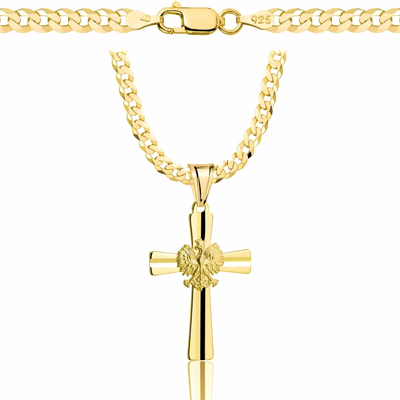 POZŁACANY SREBRNY ŁAŃCUSZEK PANCERKA Z KRZYŻYKIEM 925 585 - 3,8MM