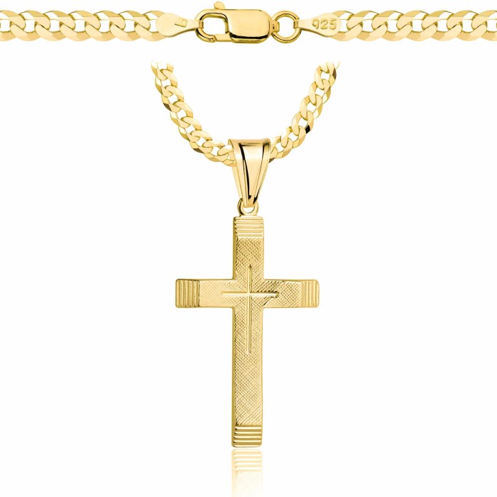 POZŁACANY SREBRNY ŁAŃCUSZEK PANCERKA Z KRZYŻYKIEM 925 585 - 3,8MM