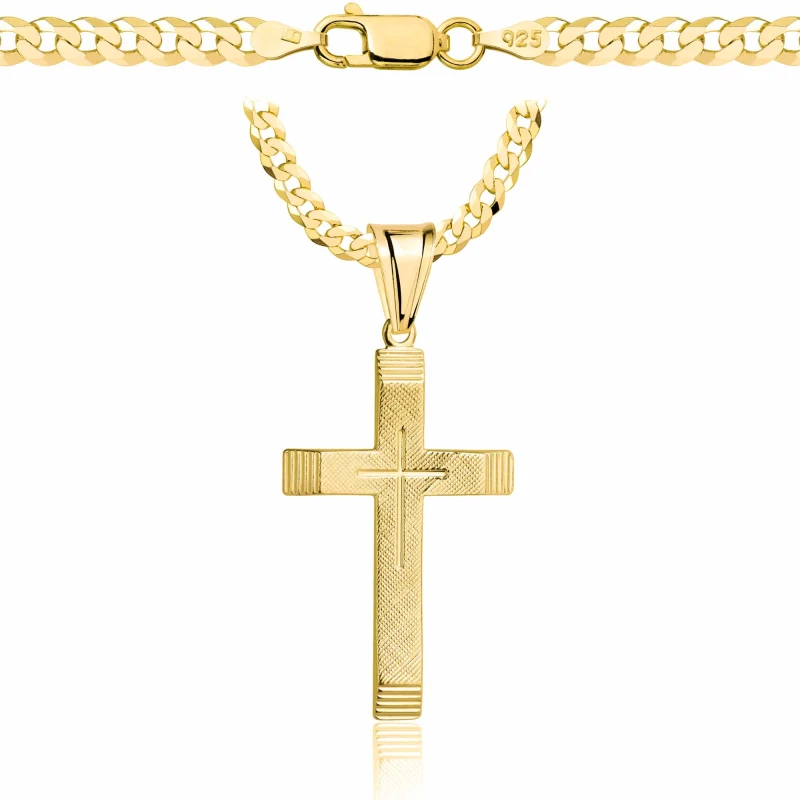 POZŁACANY SREBRNY ŁAŃCUSZEK PANCERKA Z KRZYŻYKIEM 925 585 - 3,8MM